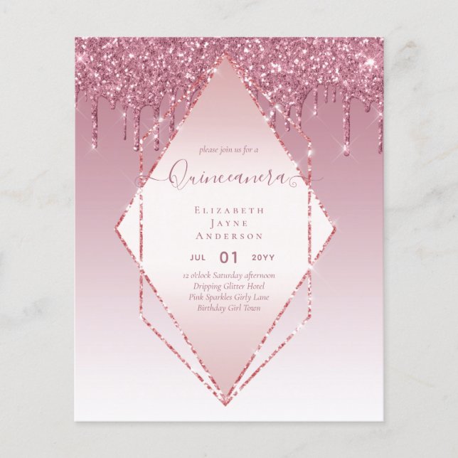 BUDGET Quinceanera Dripping Glitter Glamour 15th  Flyer (Front)