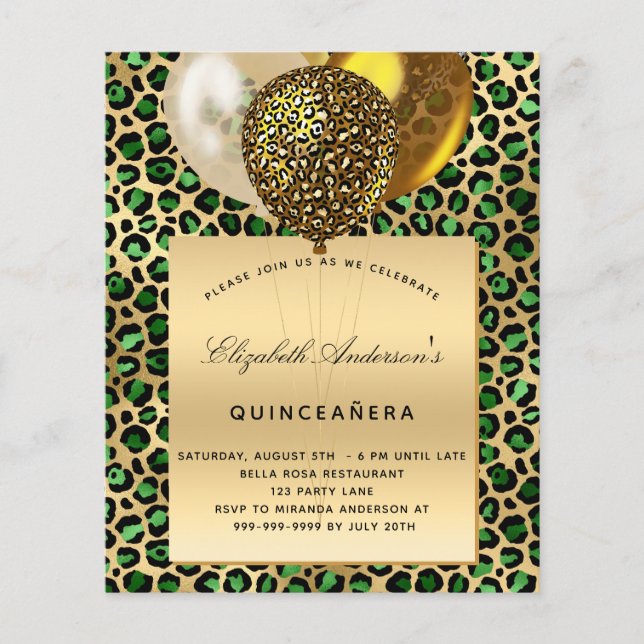 Budget Quinceanera emerald green leopard balloon (Front)