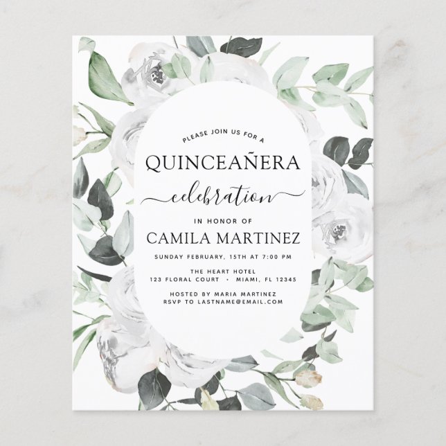Budget Quinceañera Eucalyptus Floral Invitation Flyer (Front)