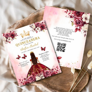 Budget Quinceanera Floral Burgundy Princess