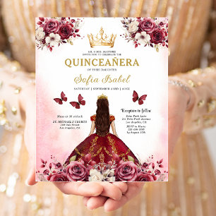 Budget Quinceanera Floral Burgundy Princess  Flyer