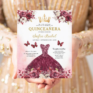 Budget Quinceanera Floral Burgundy Princess  Flyer