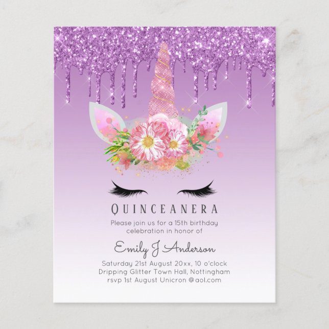 BUDGET Quinceanera Glitter Unicorn Anicorn Winged Flyer (Front)