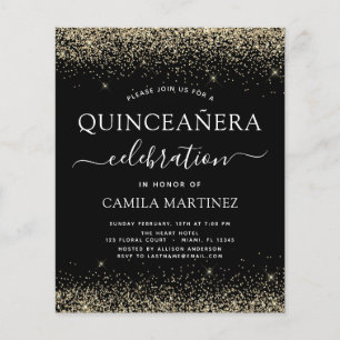 Budget Quinceanera Gold Black Modern Glitter Flyer