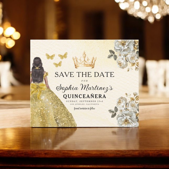 Budget Quinceanera Gold Save the Date Floral Flyer (Creator Uploaded)