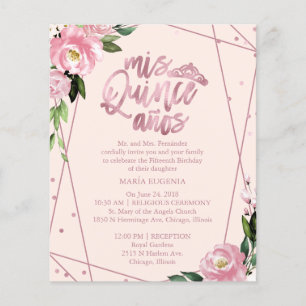 Budget Quinceanera Invitation Bilingual Blush Pink