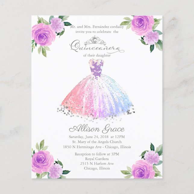 Budget Quinceanera Invitation Bilingual Colourful (Front)