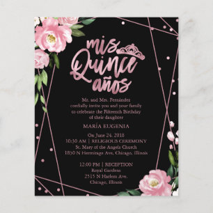 Budget Quinceanera Invitation Bilingual Pink Black