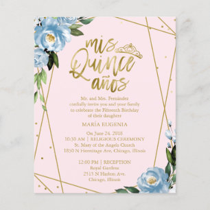 Budget Quinceanera Invitation Bilingual Pink Blue 