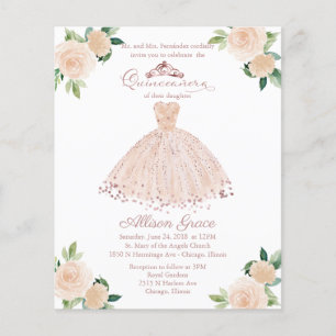 Budget Quinceanera Invitation Bilingual Pink Gown