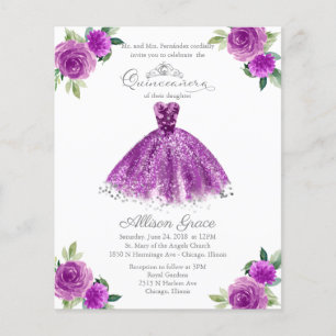 Budget Quinceanera Invitation Bilingual Purple