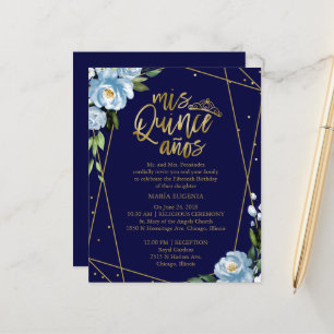 Budget Quinceanera Invitation Gold Foil Dark Blue