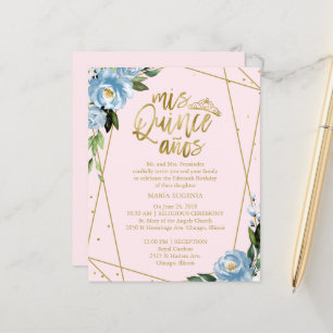 Budget Quinceanera Invitation Gold Foil Pink Blue