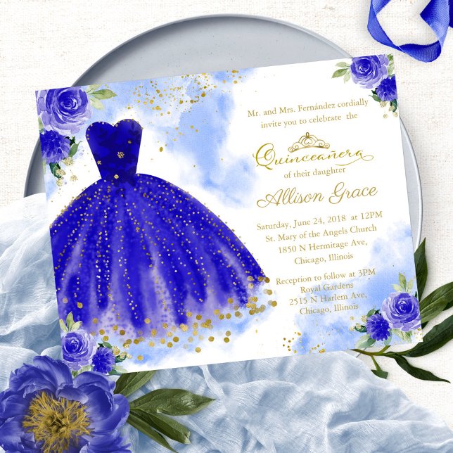 Budget Quinceanera Invitation Royal Blue Gown (Creator Uploaded)