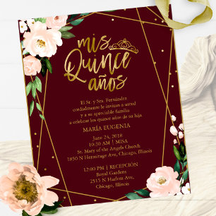 Budget Quinceanera Invitation Spanish Burgundy
