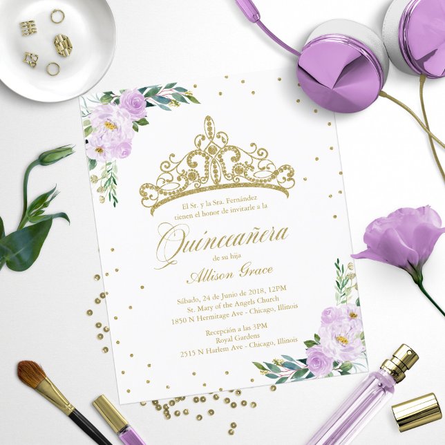 Budget Quinceanera Invitation Spanish Gold Tiara (Creator Uploaded)