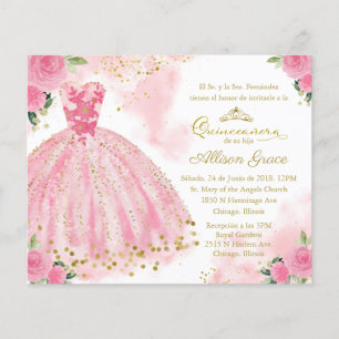 Budget Quinceanera Invitation Spanish Hot Pink