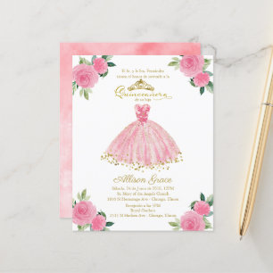 Budget Quinceanera Invitation Spanish Pink Gown