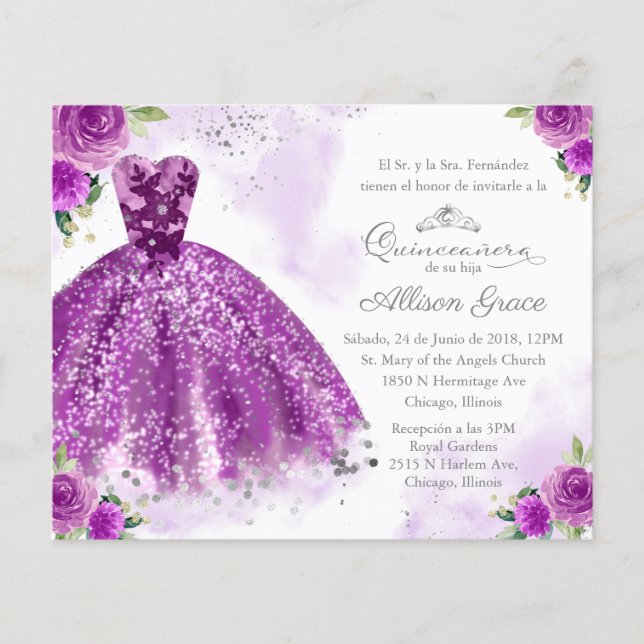 Budget Quinceanera Invitation Spanish Purple (Front)