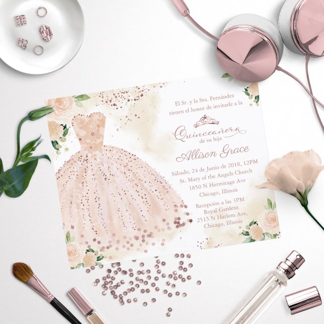 Budget Quinceanera Invitation Spanish Rose Gold (Creator Uploaded)