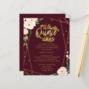 Budget Quinceanera Invitations Gold Blush Burgundy