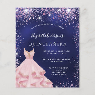 Budget Quinceanera navy blue pink dress invitation