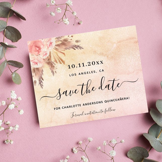 Budget Quinceanera pampas blush save the date (Creator Uploaded)