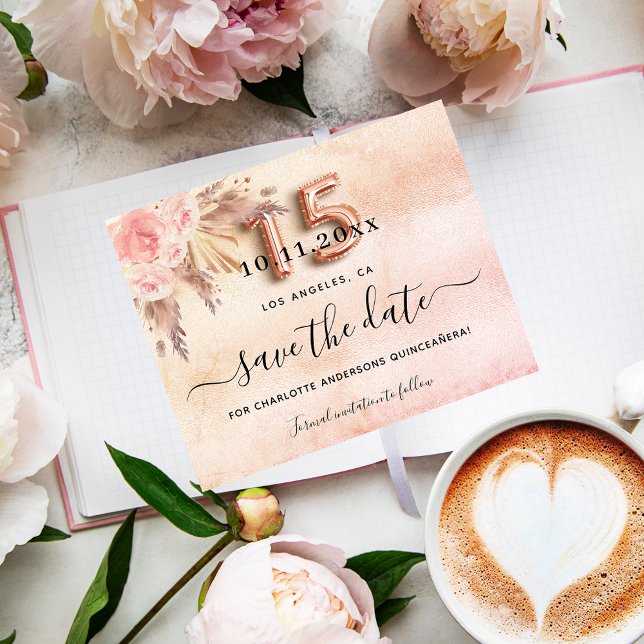 Budget Quinceanera pampas rose save the date (Creator Uploaded)