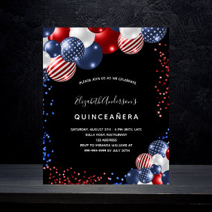 Budget Quinceanera patriotic black invitation