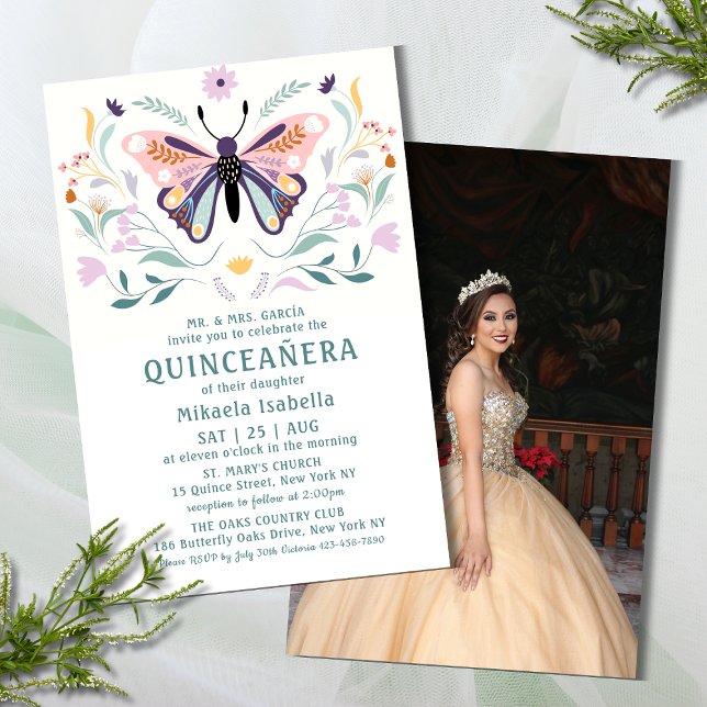 Budget Quinceañera Pink Butterfly Photo Floral Flyer (Creator Uploaded)