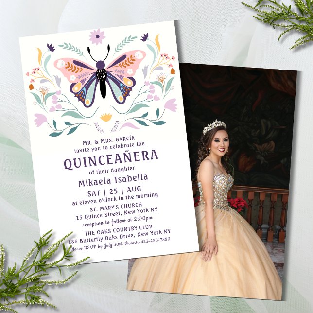 Budget Quinceañera Pink Butterfly Photo Floral Flyer (Creator Uploaded)