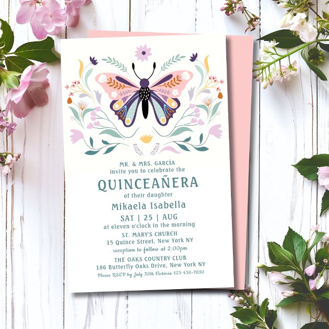 Budget Quinceañera Pink Purple Butterfly Floral Flyer (Creator Uploaded)