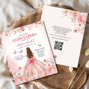 Budget Quinceañera QR Code Blush Pink Floral Flyer