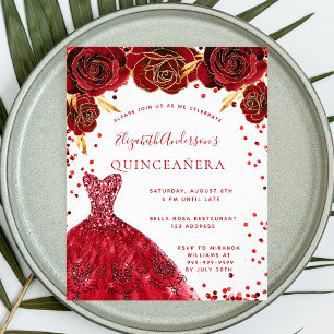 Budget Quinceanera red white dress invitation