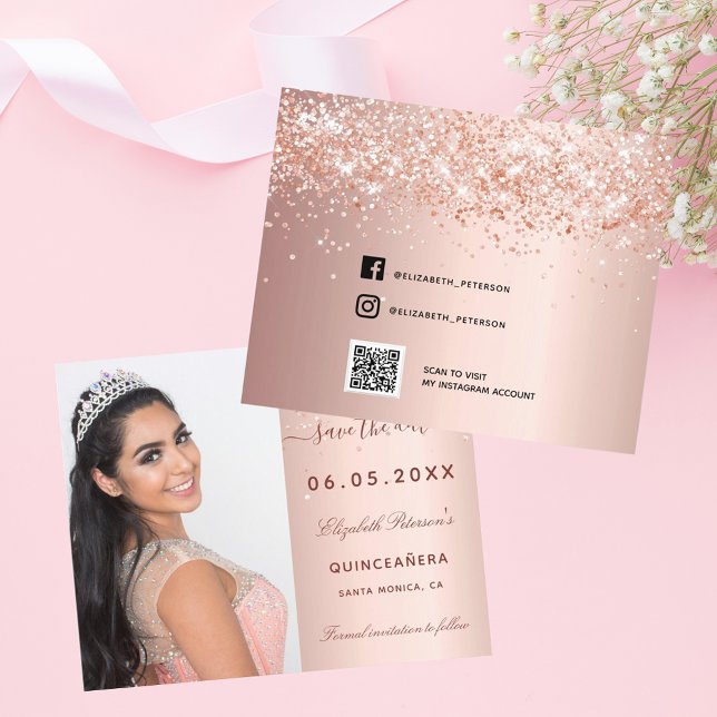 Budget Quinceanera rose blush photo Save the Date (Creator Uploaded)