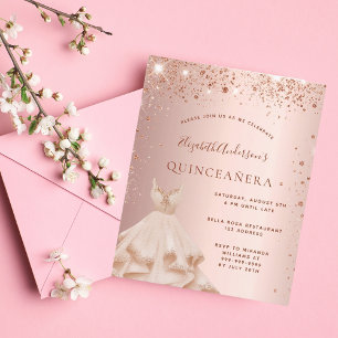 Budget Quinceanera rose gold glitter invitation