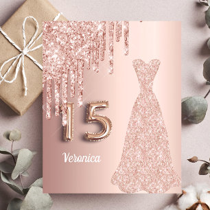Budget Quinceanera rose gold glitter invitation