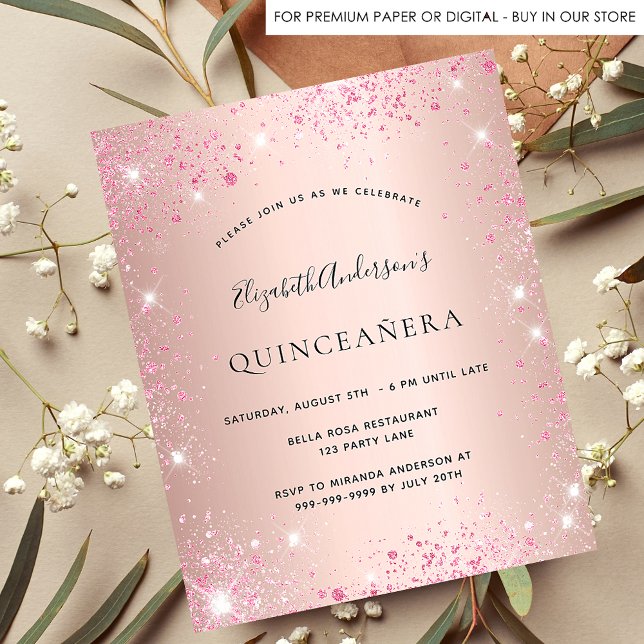 Budget Quinceanera rose gold pink invitation (Creator Uploaded)