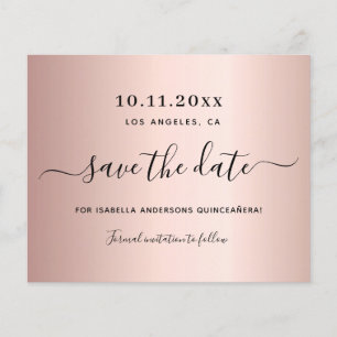 Budget Quinceanera rose gold save the date
