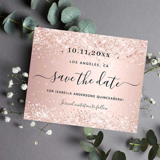 Budget Quinceanera rose gold save the date (Creator Uploaded)
