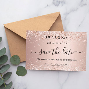 Budget Quinceanera rose gold save the date