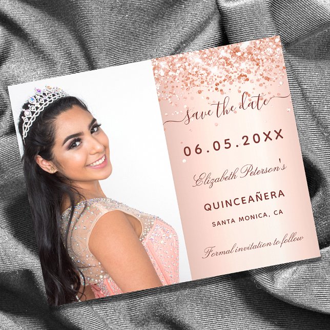 Budget Quinceanera rose photo Save the Date (Creator Uploaded)