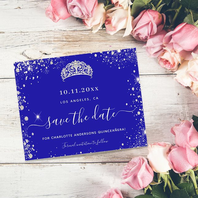 Budget Quinceanera royal blue silver save date (Creator Uploaded)