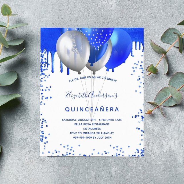 Budget Quinceanera royal blue white invitation (Creator Uploaded)
