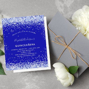 Budget Quinceanera royal blue white invitation