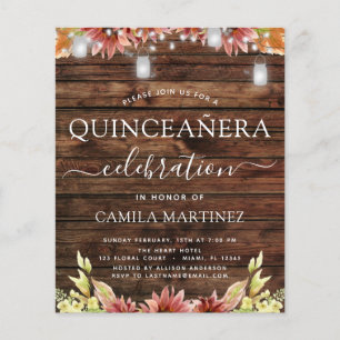 Budget Quinceanera Rustic Wood Autumn Sunflowers Flyer