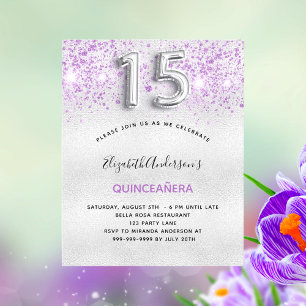 BUDGET Quinceanera silver purple glitter drops