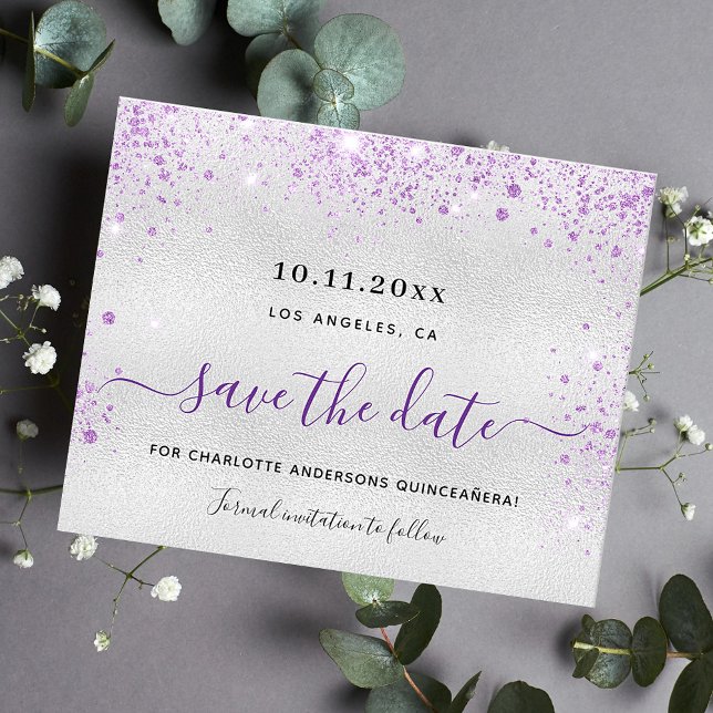 Budget Quinceanera silver purple save the date (Creator Uploaded)