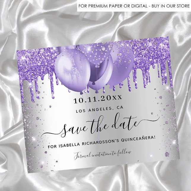 Budget Quinceanera silver violet save the date (Creator Uploaded)
