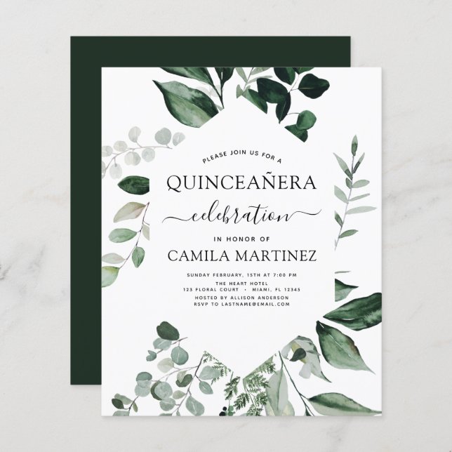 Budget Quinceanera Spring Botanical Greenery (Front/Back)